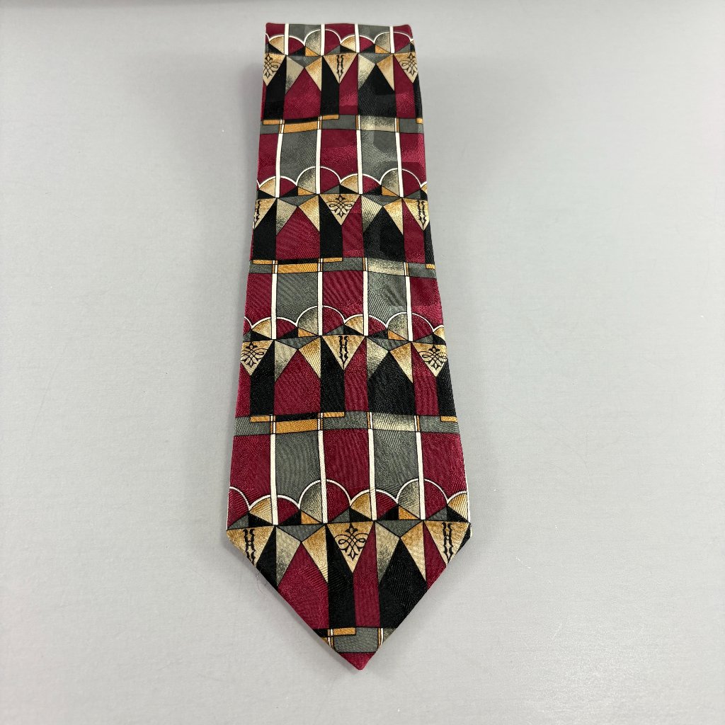 Retro Brand Maroon  Black Geometric Mens Tie 3 34 X 61